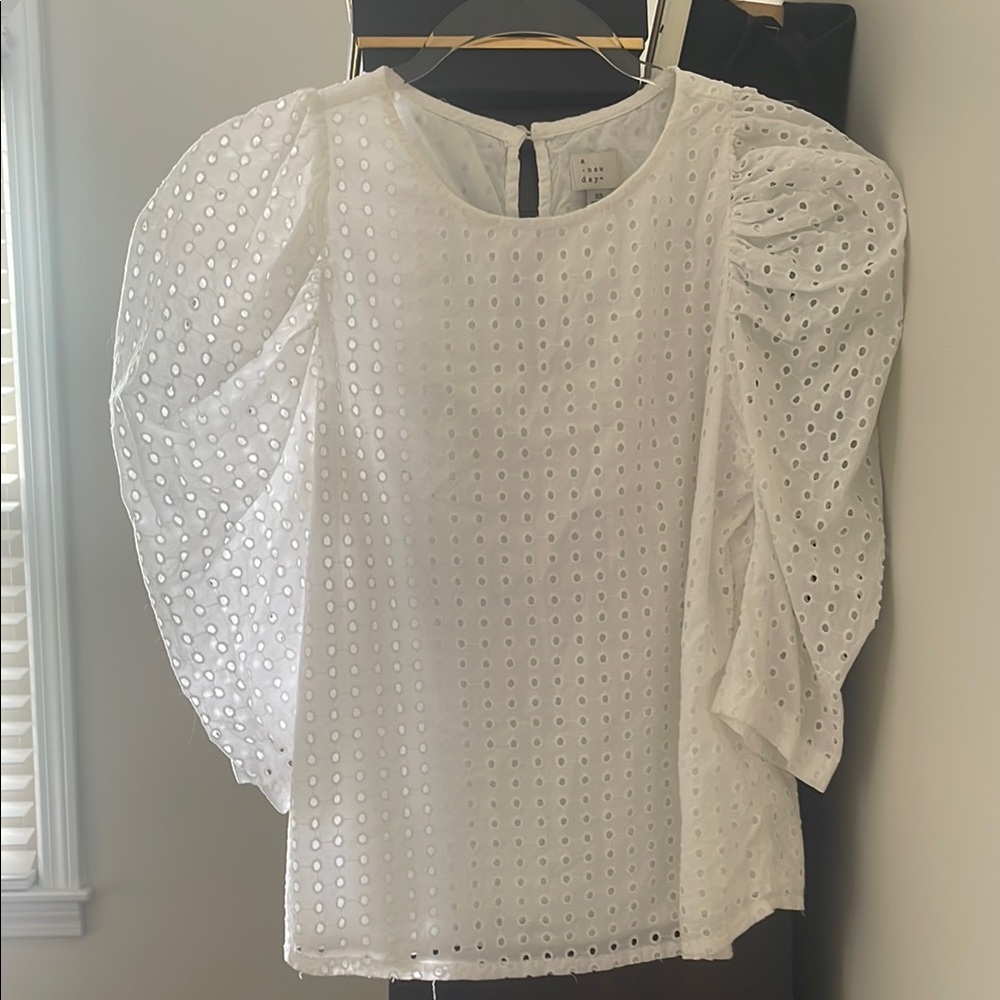 Elegant White Eyelet Women's Top